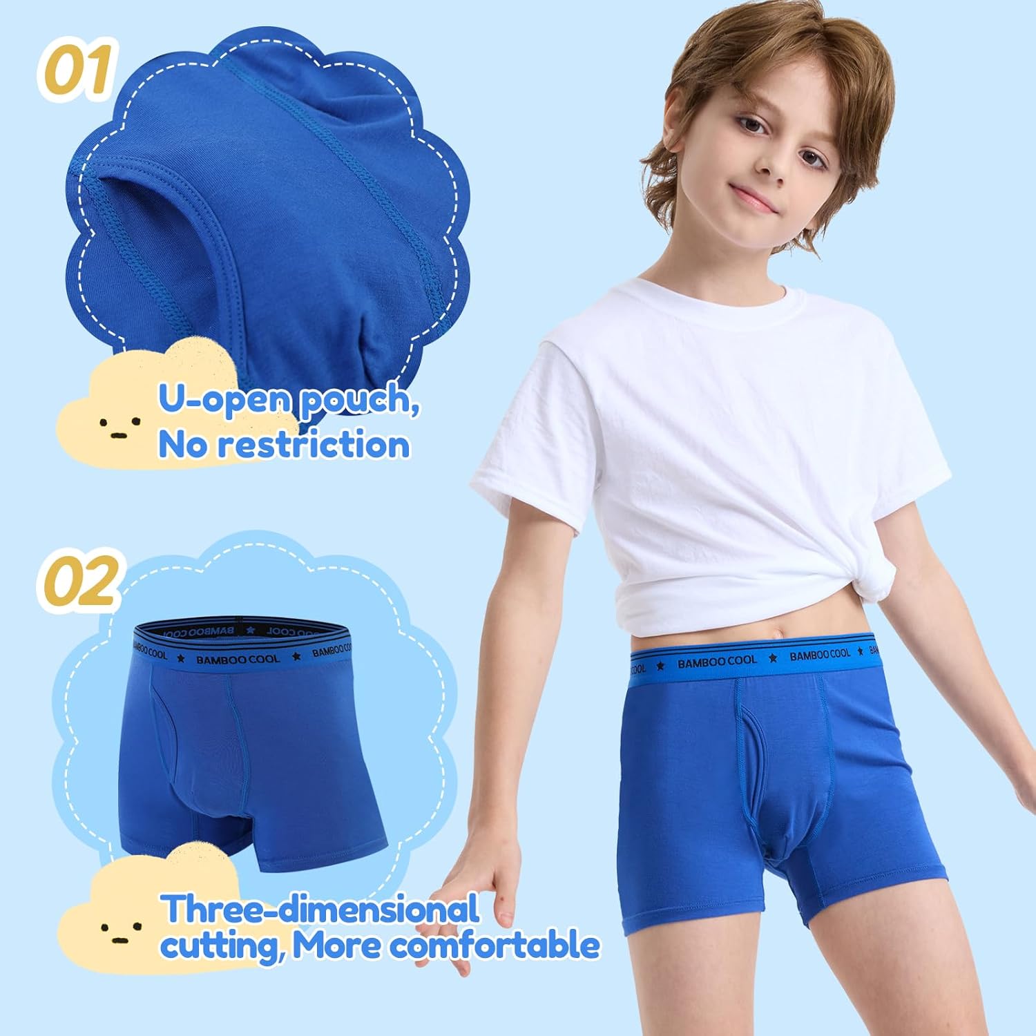 BAMBOO COOL Boys' Underwear Moisture-Wicking Brethable Boxer Briefs Soft Lightweight Tag-Free with Fly Pouch 6-Pack - Image 4