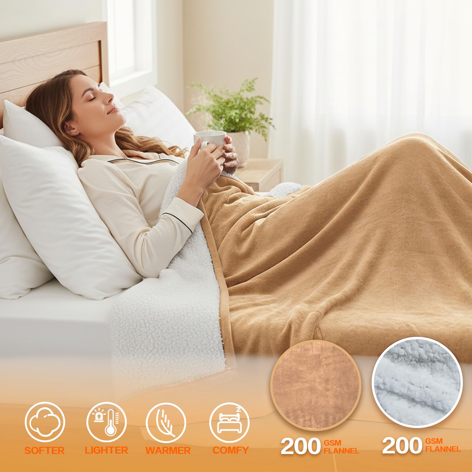 Heizdecke mit Abschaltautomatik 130x180 cm, 10 Heizstufen & 8-Stunden-Timer, Überhitzungsschutz, Maschinenwaschbar, Flanell-Wärmedecke elektrisch für Bett Sofa und Homeoffice