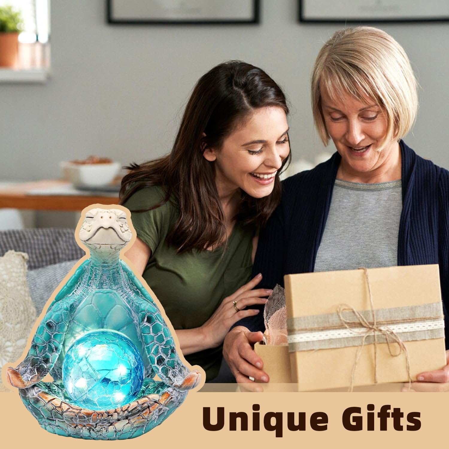 6.3 ' Solar Garden Decor - Sea Turtle Gifts for Women - Resin Yoga Sea Turtle Garden Statue Coastal Decor for Outdoor Yard Patio Porch Waterproof - Housewarming Gifts New Home for Men Women