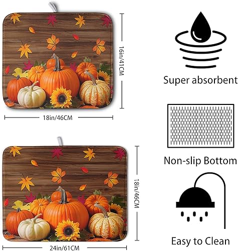 Vista 139 de Tapete de secado de platos con hojas de palma tropicales para encimera de cocina, 18 x 24 pulgadas, tapete de secado de cocina Monstera verde
