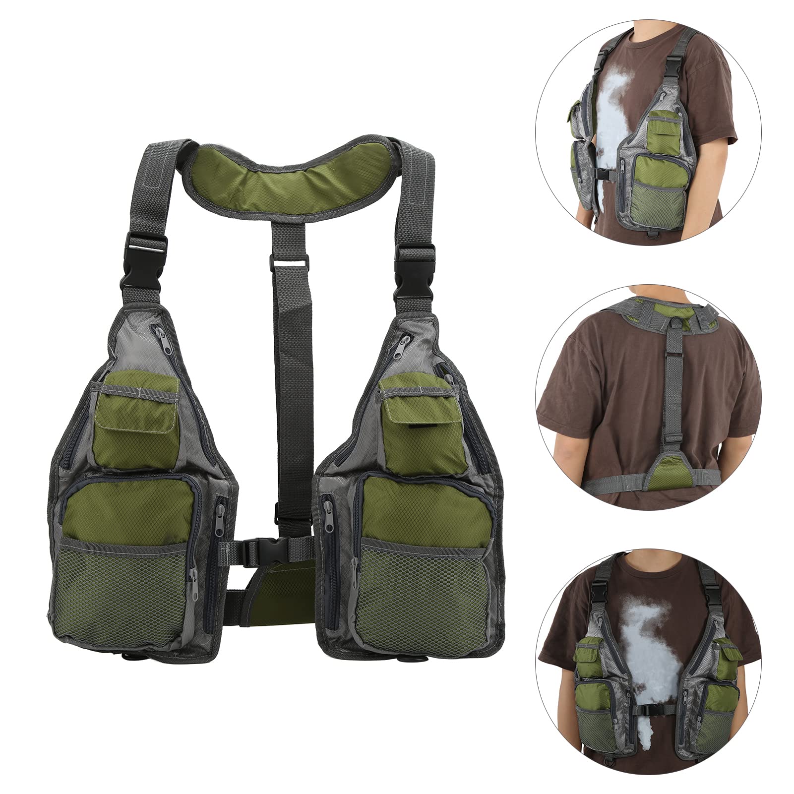 Alvinlite Gilet da Pesca per Uomo E Donna con Tasche, Pettorina Regolabile Gilet da Pesca a Mosca Leggero Gilet da Pesca di Grande capacità, Attrezzatura da Pesca(Verde)