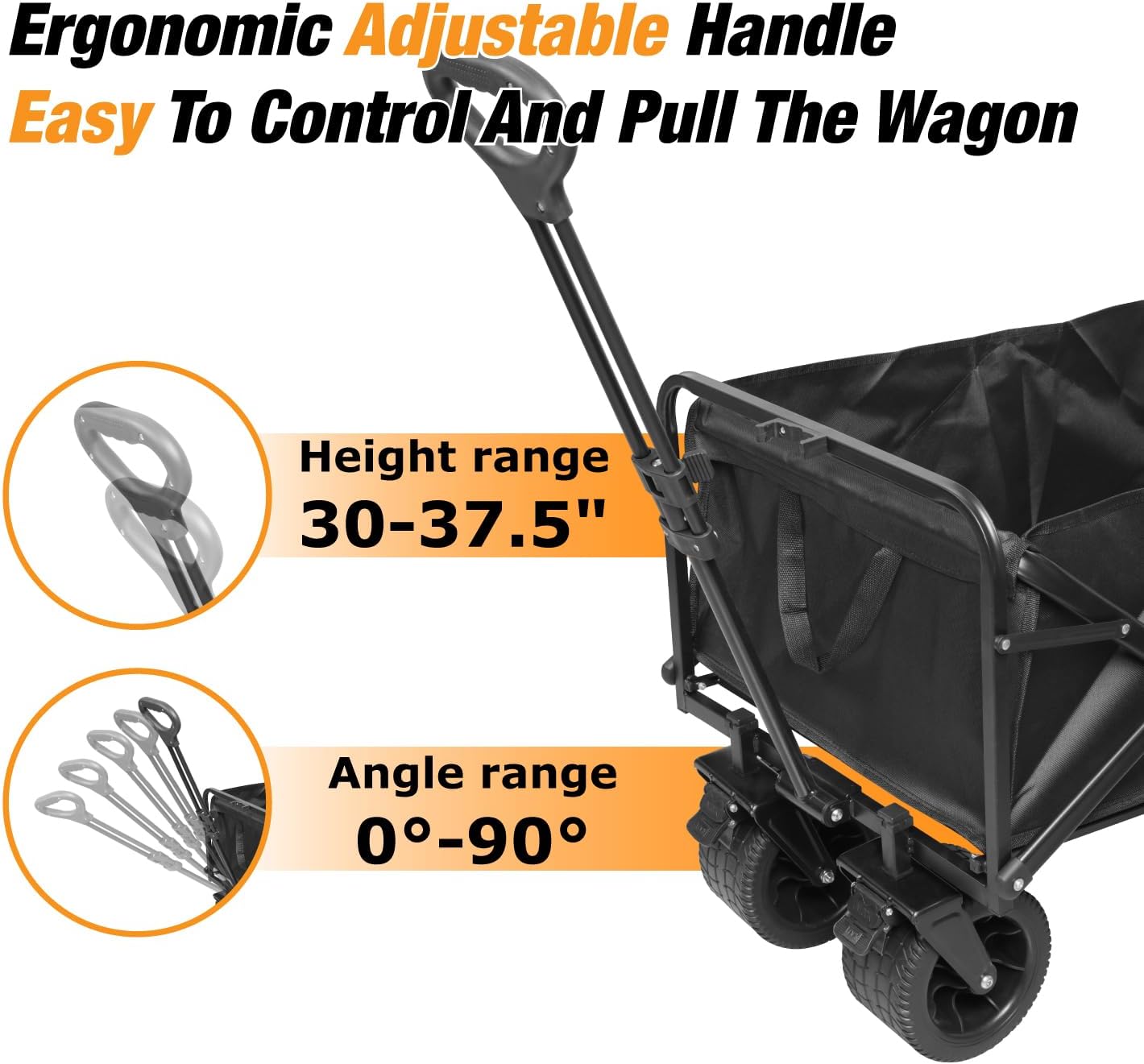 Heavy Duty Collapsible Folding Wagon Cart, All-Terrain Wheels with Dual Brakes, 220LBS Capacity Utility Wagon for Beach, Garden, Grocery, Sports & Outdoor – Black