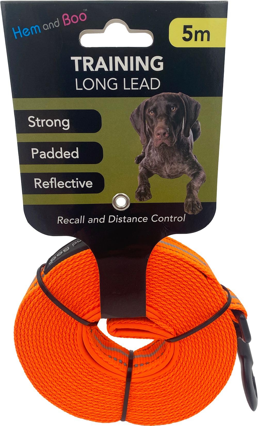 HEM & BOO DOG PUPPY TRAINING LONG LEAD ORANGE RECALL REFLECTIVE WALKING LEAD SMALL 5MTR