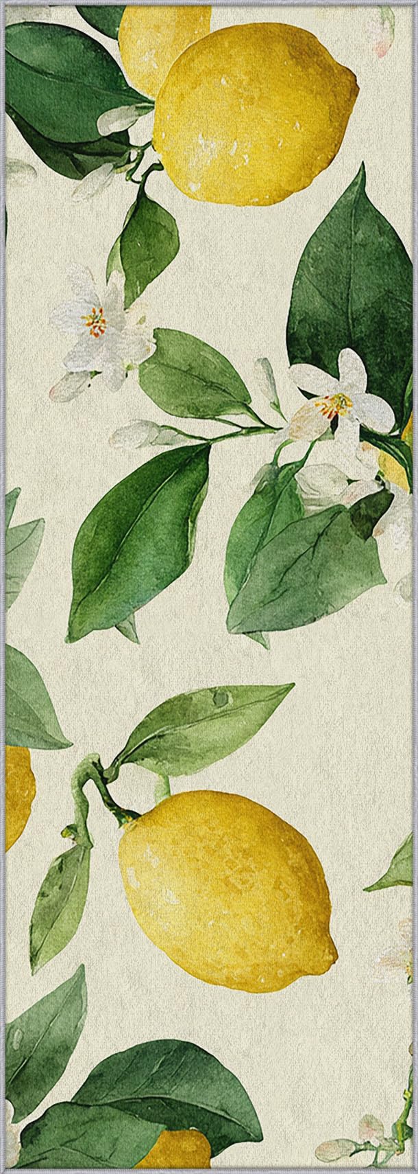 Generisch Läufer Flur Zitrone 60x180 Mit Frucht Blätter Blumen Grün Gelb Muster Extra Dünn Waschbar rutschfest, Zitrone Teppich Flurläufer Lang Für Eingangsbereich Schlafzimmer