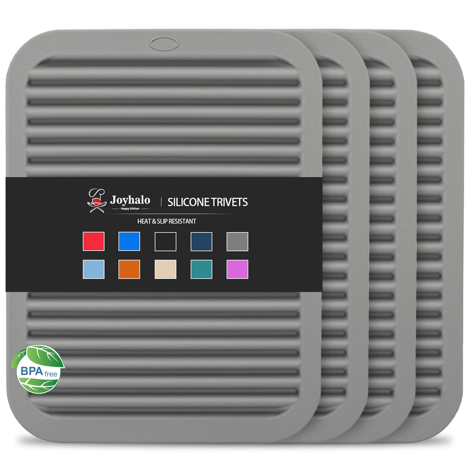 joyhalo4 Pack Trivets for Hot Dishes - Hot Pads for Kitchen 9'' x 12'', Silicone Trivets for Hot Pots and Pans, Hot Plates to Protect Table, Quartz Countertops Heat Resistance to 480°F, Grey