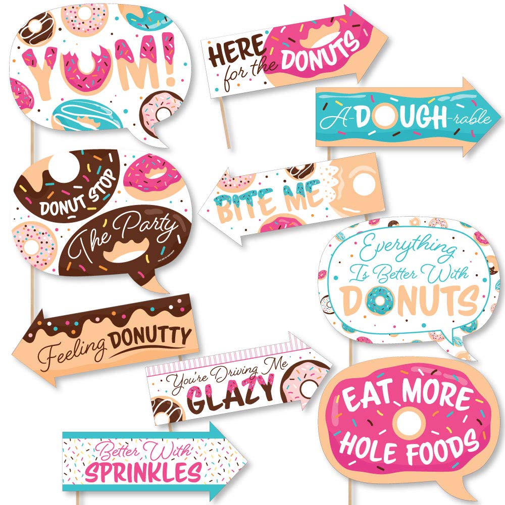 Big Dot of Happiness Funny Donut Worry, Let's Party Photo Booth Kit - 10 Piece