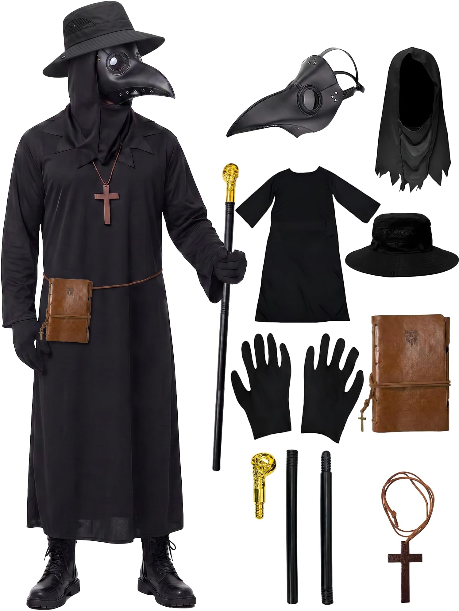 Plague Doctor Costume Horror Halloween Costume for Adults Teens (L size) | Rich Accessories Plague Doctor Suit,Medieval Steampunk Outfit,Scary Costumes for Women Men,Halloween Party Cosplay