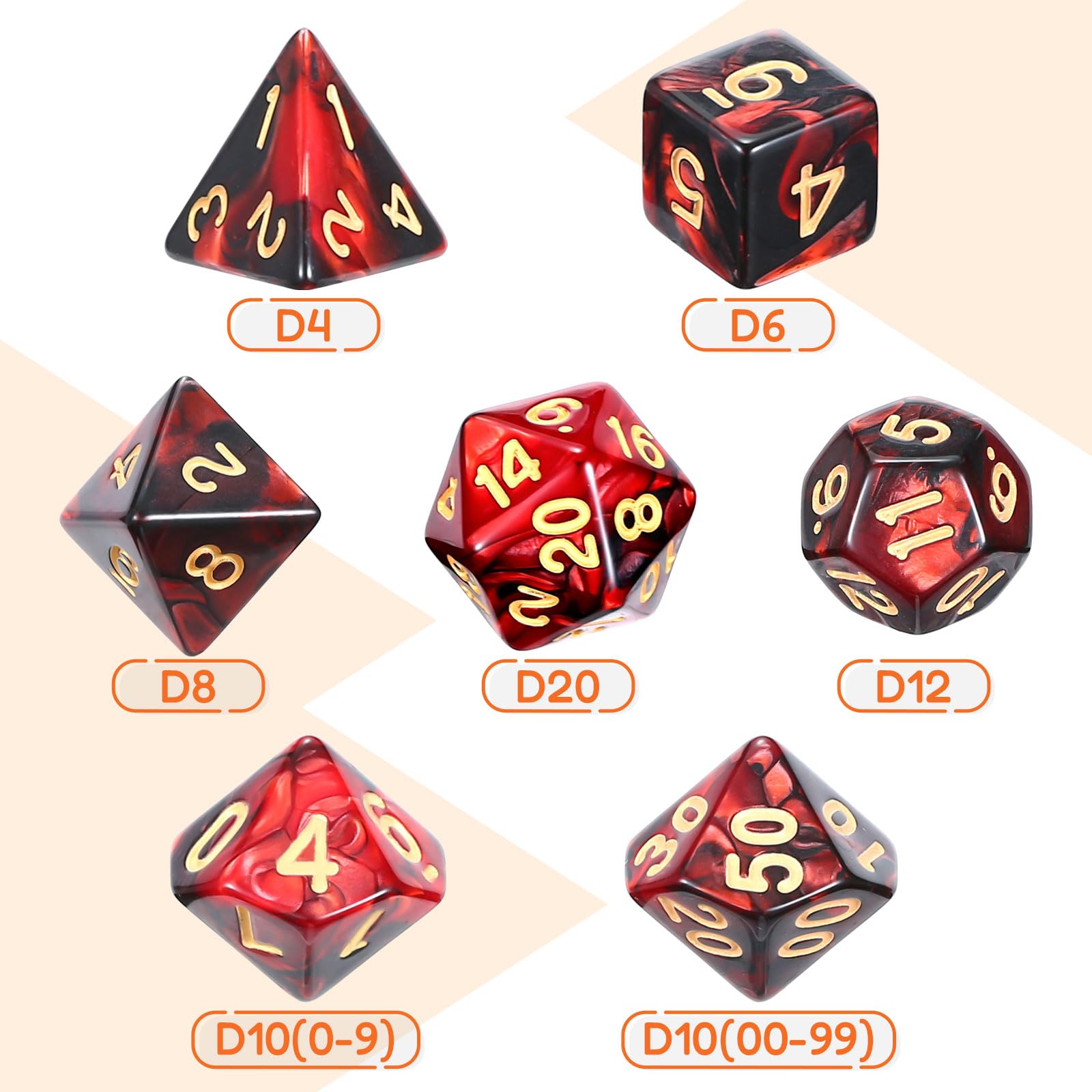 6 x 7 (42 sztuki) wielościennych kostek zestaw z workiem podwójnych kolorów, zestaw wielościennych kostek do gry w lochy i smoki, DND RPG, MTG, W20, W12, W10, W8, W6, W4, gry karciane