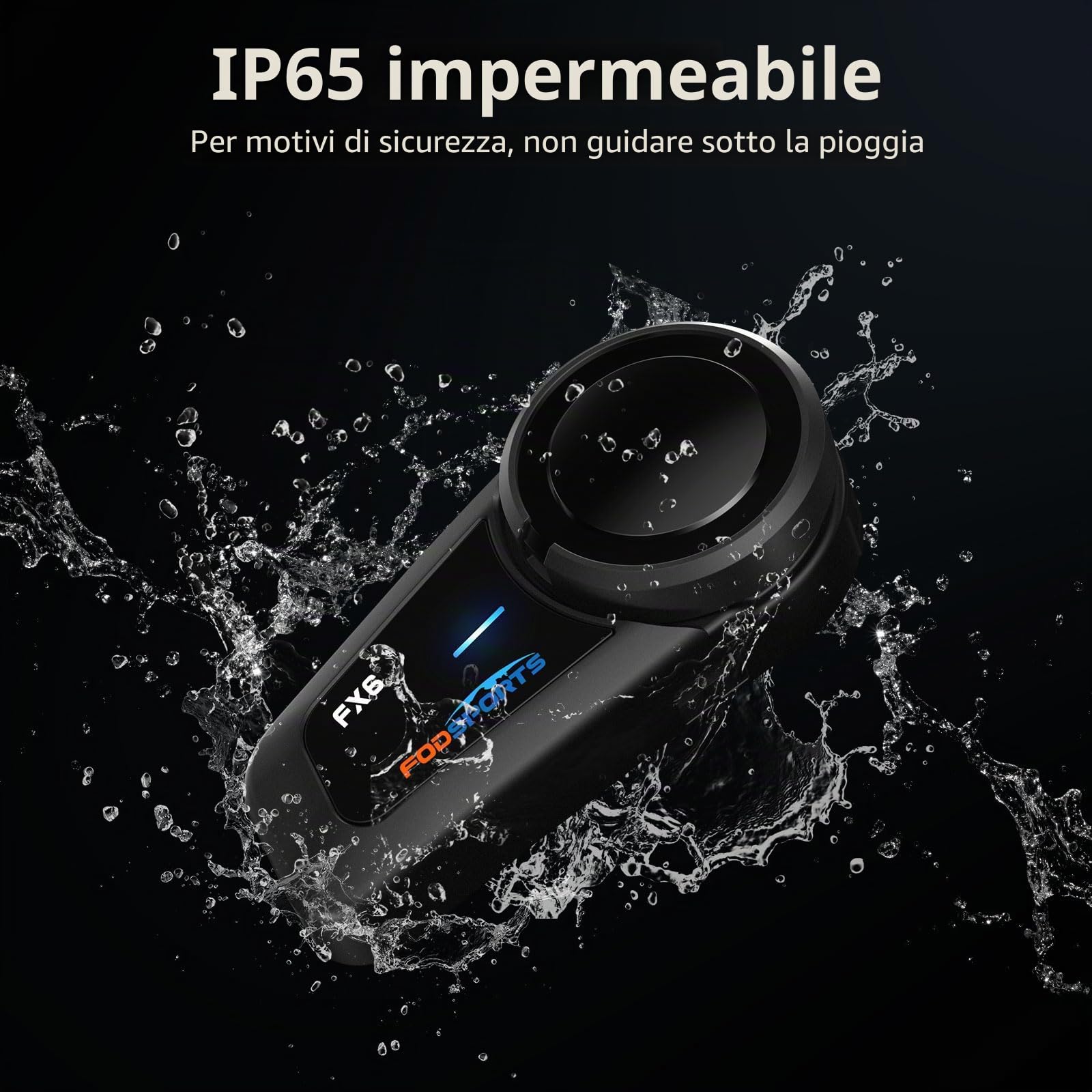 FODSPORTS FX6 Interfono Moto Bluetooth Casco Audio Stereo Hi-Fi CVC Riduzione Rumore Auricolare Per 6 Motociclisti Simultaneo Entro 1000m Mani Libere GPS FM