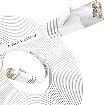 FEDUS 10 Meter Cat6 Ethernet Cable, Flat Rj45 Lan Cable Wire High Speed 250Mhz, 1 Gigabit Speed Utp Lan Cable, Network Internet Cable, Patch Computer Cord Gigabit Category 6 Wires For Modem, White