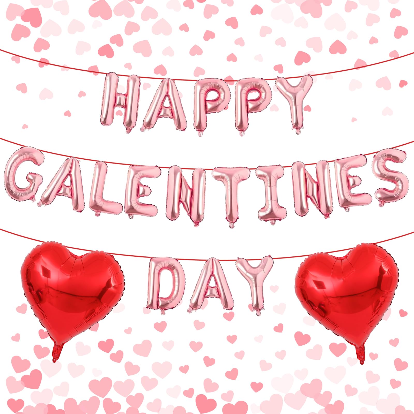 Happy Galentines Day Balloons Banner, 16 Inch Pink Galentines Letters Balloons Decorations Red Heart Foil Balloon for Women Gals Valentines Day Party Hotel Room Classroom Decoration Supplies — image 1
