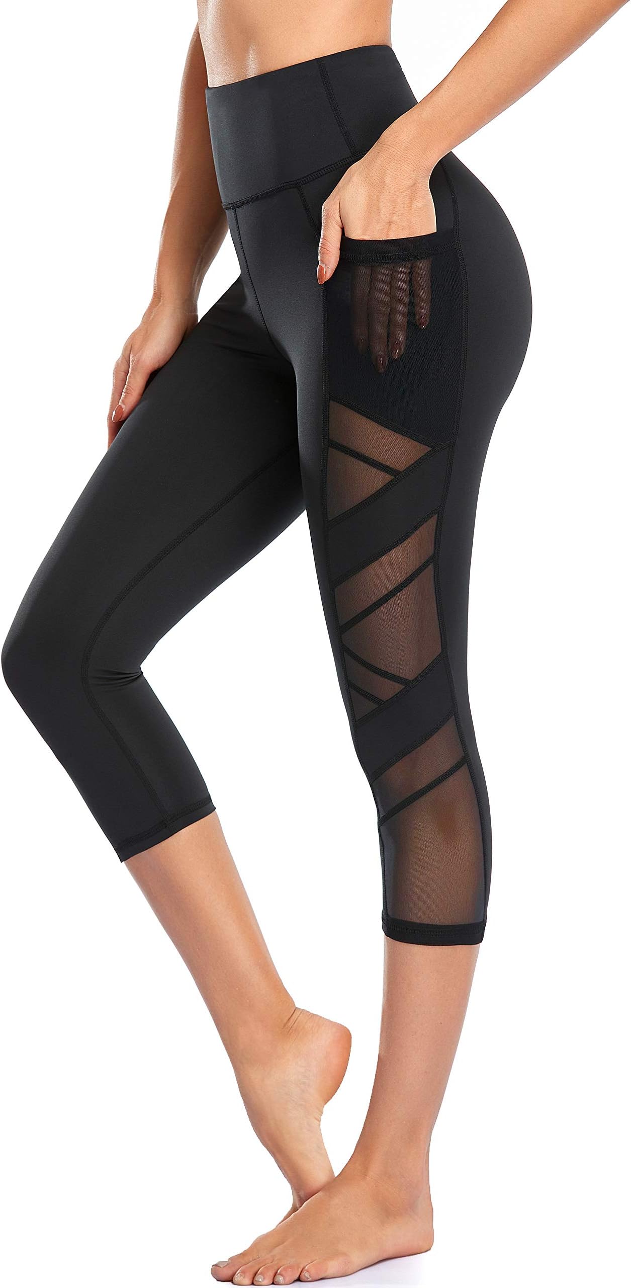 WE CUFFLLEWomen's Mesh High Waist Leggings Yoga Pants with Pockets Tummy Control 4 Way Stretch Workout Yoga Leggings