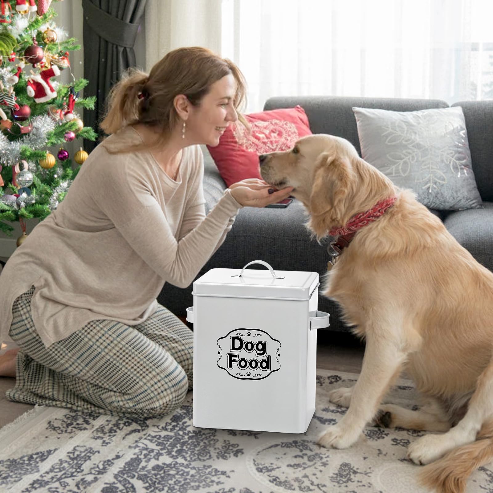Youeon Contenedor de almacenamiento de alimentos para perros de 5 libras con tapa y cuchara, recipiente hermético para golosinas para perros, contenedor de almacenamiento de alimentos para mascotas de