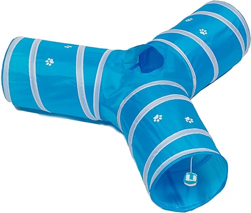 Cat Tunnel - Juguete plegable de 3 vías - Tubo divertido para conejos, gatitos y perros, aguamarina