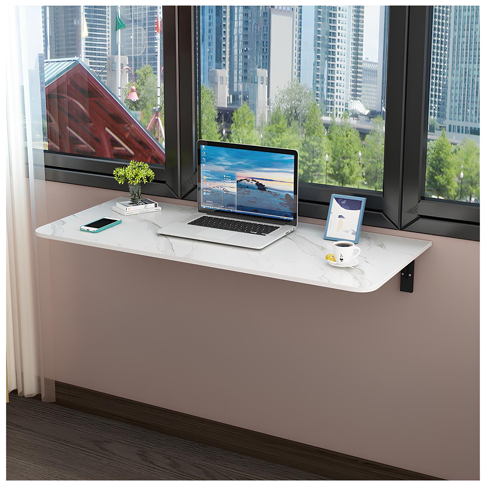 GHFXSCV Wall Mounted Folding Table Drop Leaf Computer Desk & Dining Table Space Saving Floating Wall Desk for Laundry & Home Office (White 50x30cm)