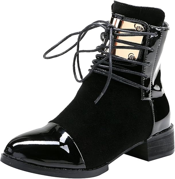 ANUFER Women Punk Metal Style Cap Toe Chunky Heel Zip Ankle Boots