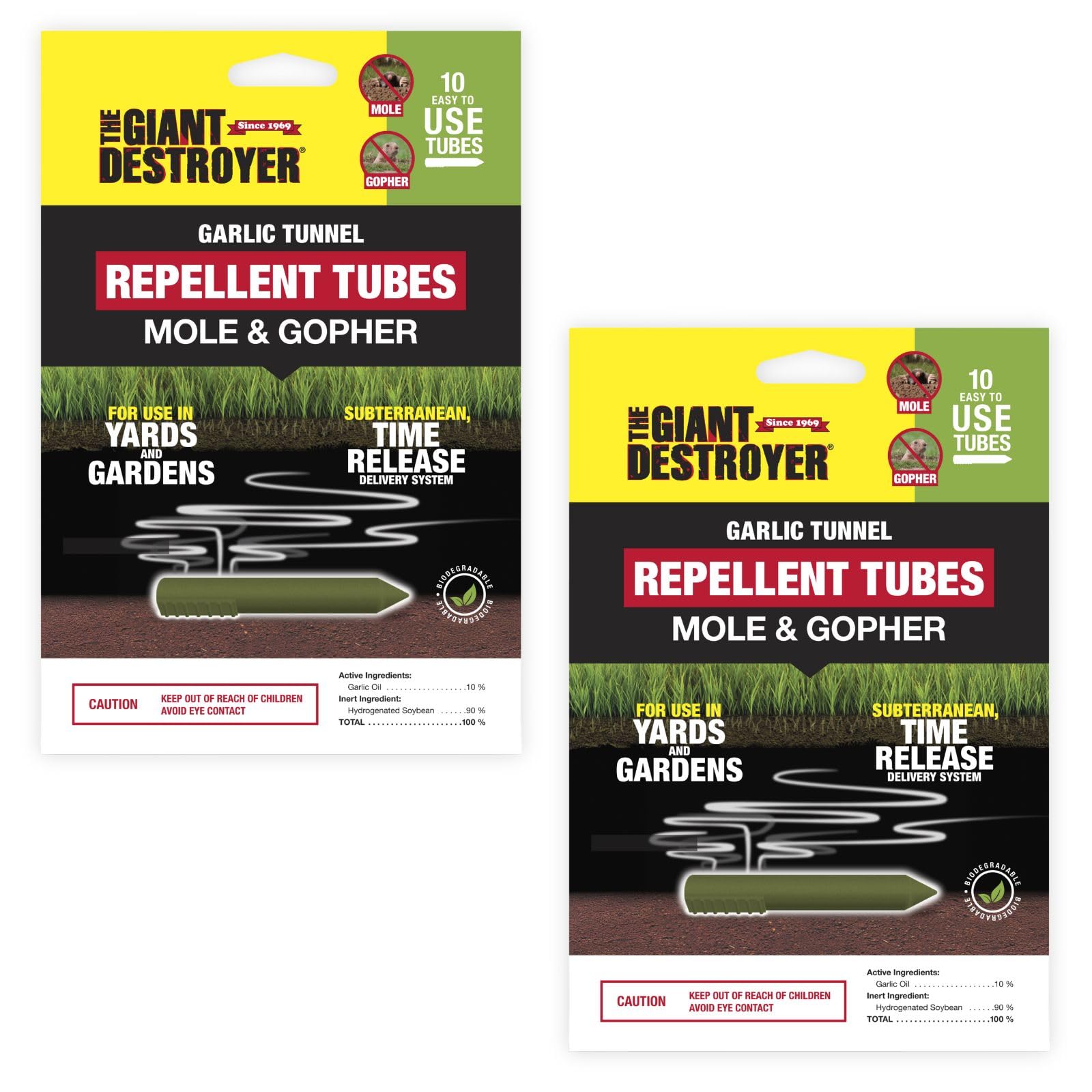 The Giant Destroyer Garlic Tunnel Tubes Mole & Gopher Repellent - Repels Moles & Gophers in Gardens & Lawn Areas - Highly Concentrated Garlic Oil Animal Repellent - 20 Tubes