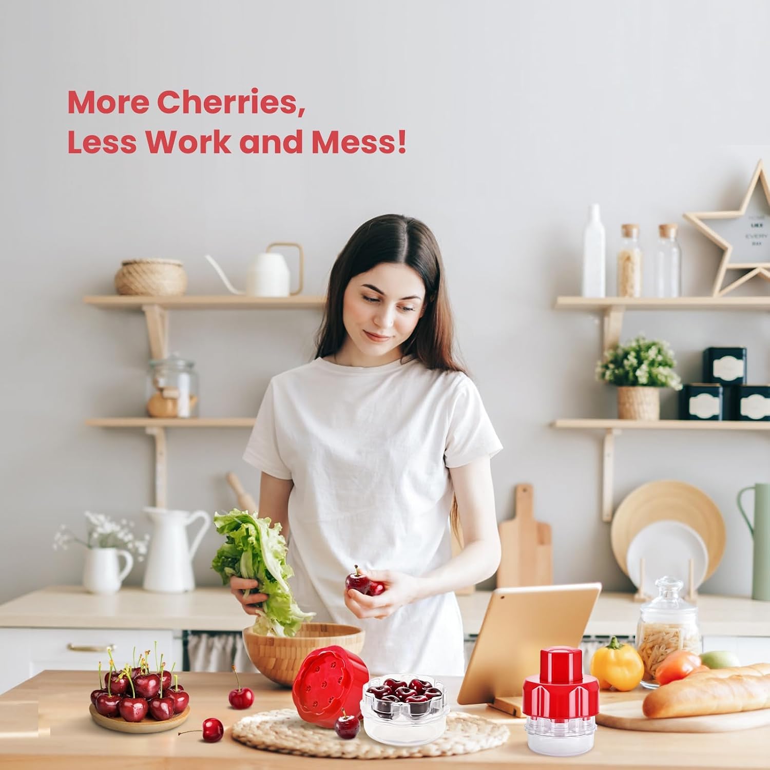Cherry Pitter Tool Pit Remover - Portable Cherry Core Remover - Quick Release Multi Cherry Pitter Tool for Kitchen, Cake Shop, Fruit Salad (Red)