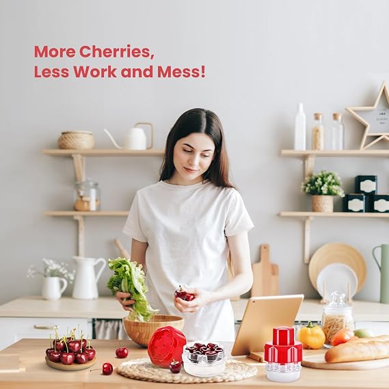 Cherry Pitter Tool Pit Remover - Portable Cherry Core Remover - Quick Release Multi Cherry Pitter Tool for Kitchen, Cake Shop, Fruit Salad (Red)