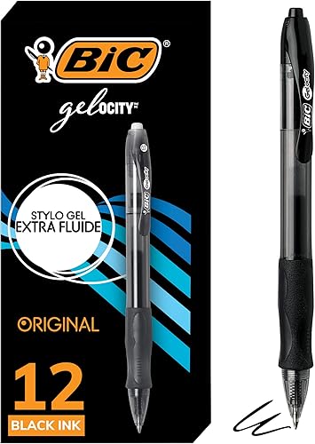 Bolígrafo de gel retráctil BIC Gel-ocity punta media 07 mm negro 12 unidades