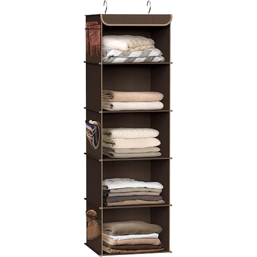Simple Houseware 5 Shelf Hanging Closet Organizer, Brown