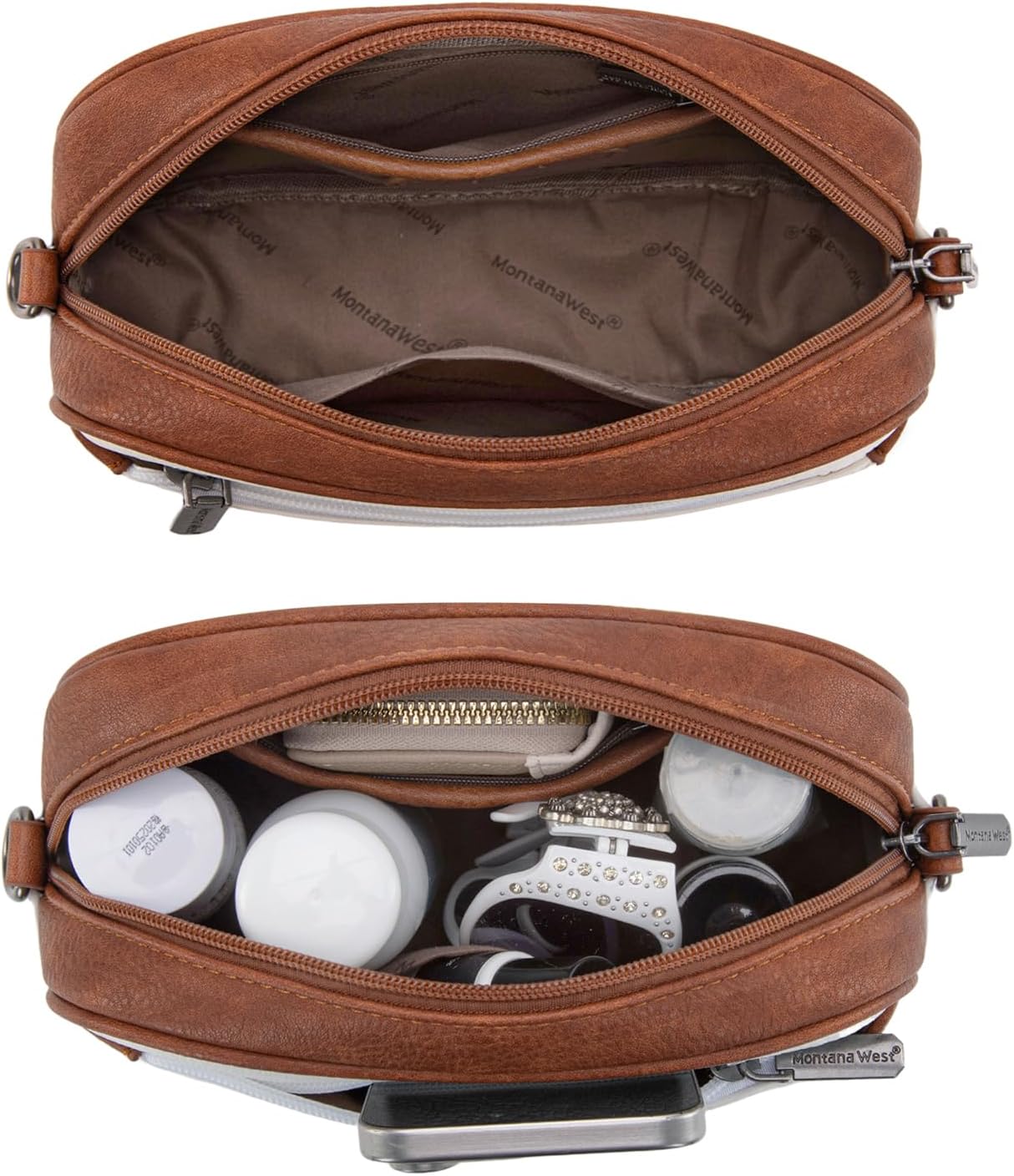 Montana West Small Crossbody Bags for Women Cow Print Purse Triple Zip Shoulder Handbags with Wide Strap - Image 4