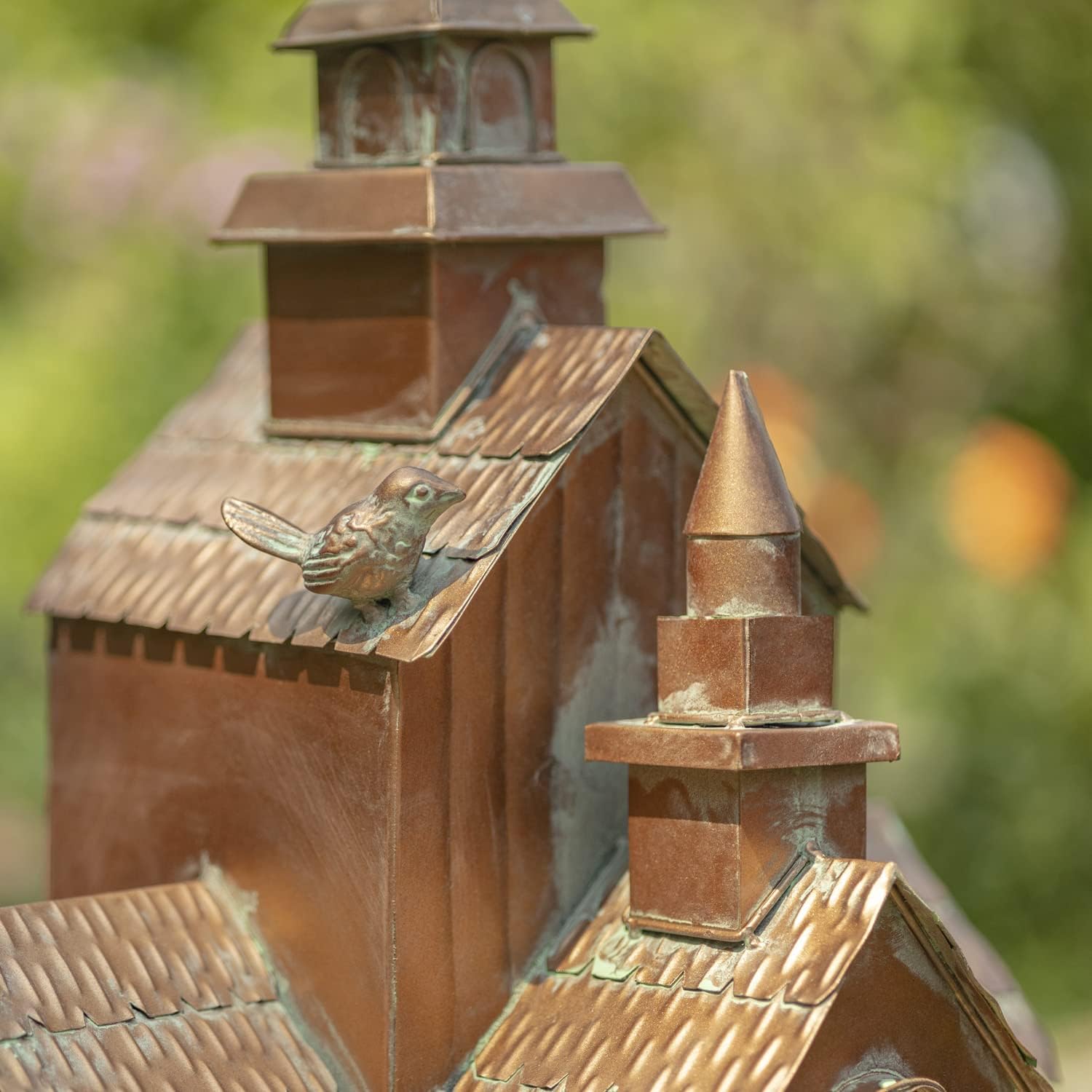 Zaer Ltd. Large Copper Colored Multi-Birdhouse Stakes, Room for 5 Bird Families in Each (XL Country Town Home Montana)