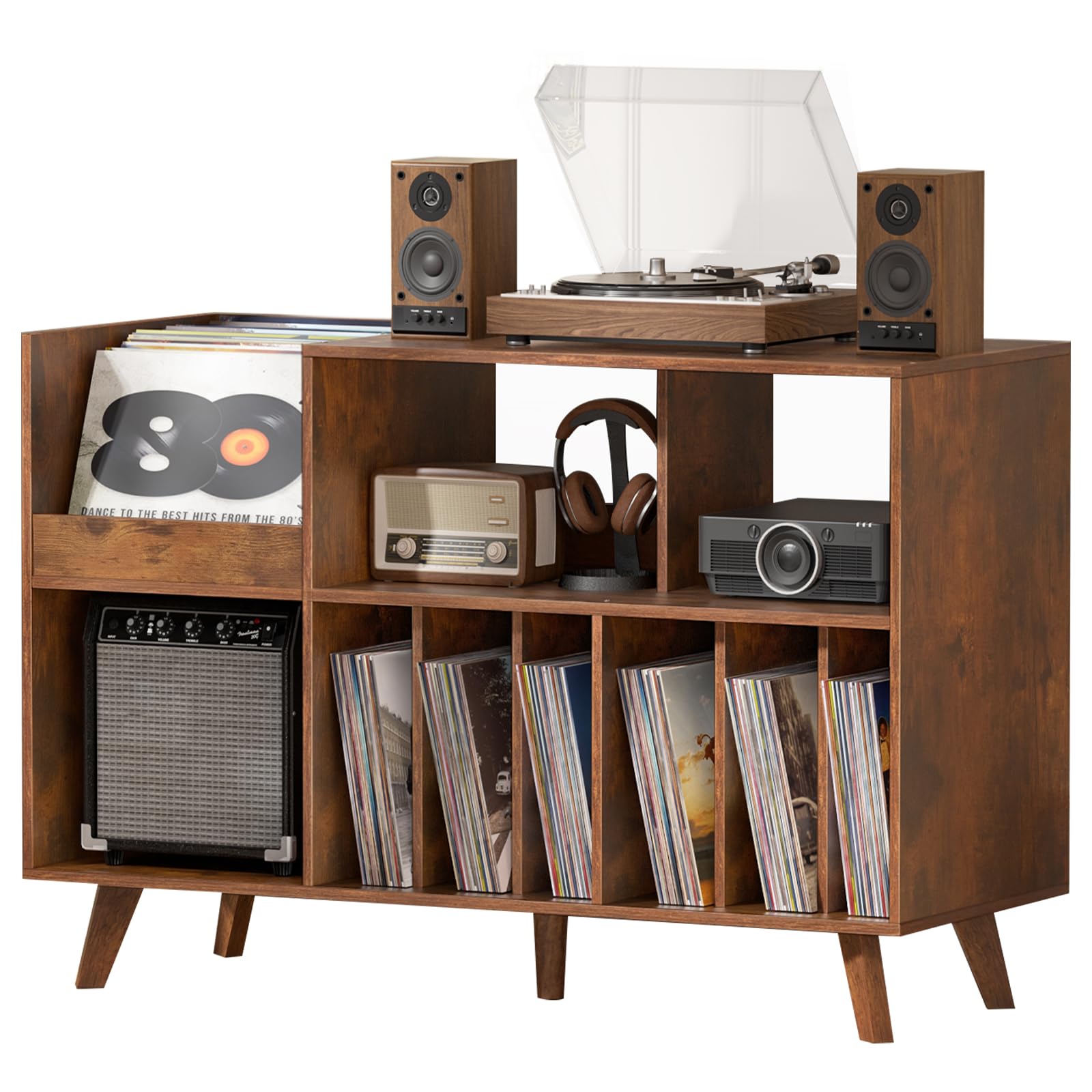LELELINKY Soporte grande para tocadiscos, soporte giratorio con almacenamiento, soporte de vinilo con área de exhibición, mesa de tocadiscos con capacidad para hasta 450 álbumes, soporte para discos