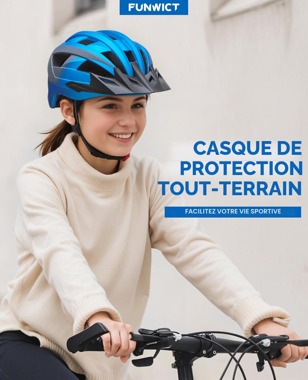 Casque Velo Homme Femme avec Visiere et Lunettes Détachables, Casque Vélo Casques VTT avec Feu Arrière à LED Rechargeable, Casque Cyclisme pour Adulte et Adolescent (M: 54-58 cm, Blanc Gris)