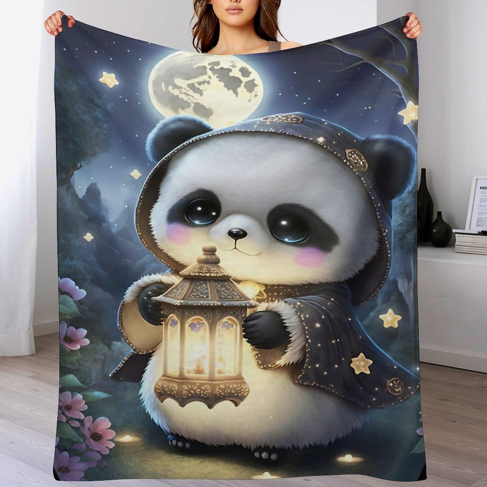 Couverture polaire de haute qualité en flannel, plaid panda chaud 100x130