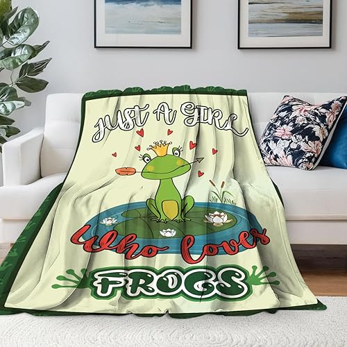 Miniatura 2 de Manta de princesa de rana verde para sofá y cama, manta de verano con texto en inglés Just a Girl Who Loves Frogs, regalo único para niñas y bebés,