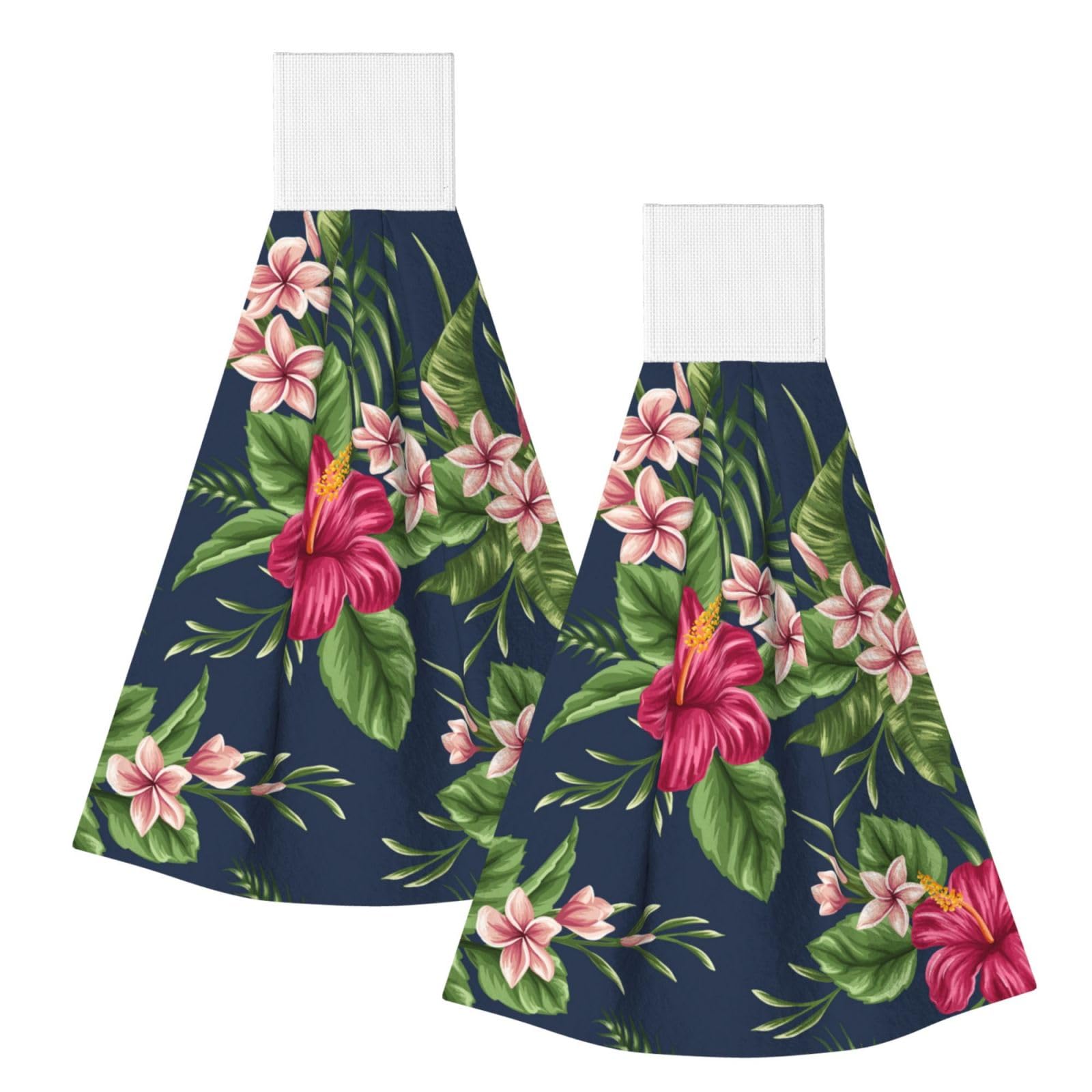 DOPKLNA Tropical Flowers Frangipani Hibiscus Nature, 2 Pcs Hanging Coral Fiber Hand Towels for Bathroom, Absorbent Kitchen Towels