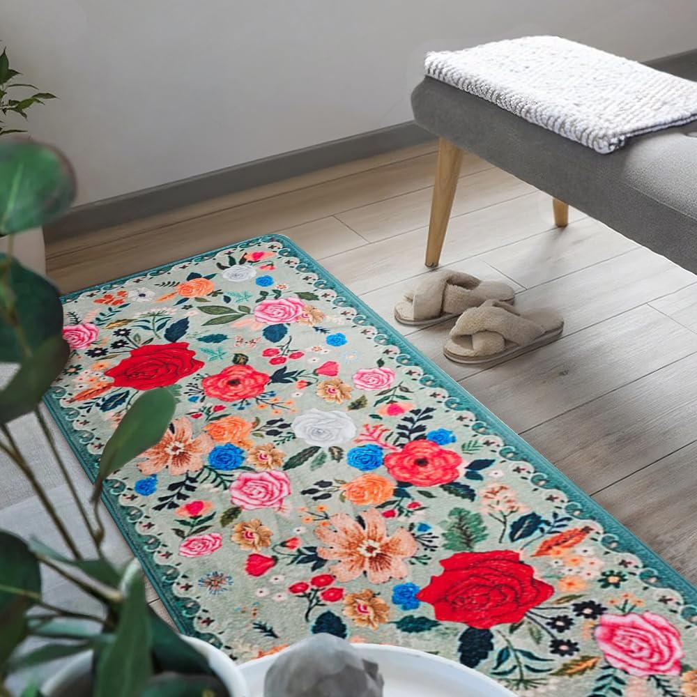 Floral Rugs for Kitchen Mat, Runner Rug for Entryway with TPR Backing 20"X59" Non Slip Farmhouse Carpet for Kitchen Floor Laundry Room Bathroom Bedroom Hallways Area Rugs - Image 6