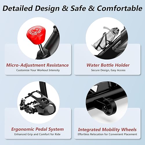 Miniatura 8 de POOBOO Bicicleta estática para gimnasio en casa, resistencia magnética, bicicleta de ciclismo interior con cómodo cojín de asiento y soporte para