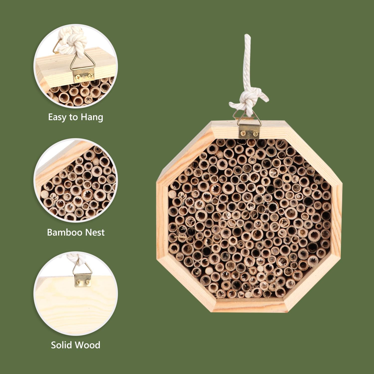 Hölzernes Bienenhaus, Sechseckiger Bienenlebensraum Hölzernes Lnsektenhotel Hängender Wildbienenhotel für Bienen, Wildbienen, Marienkäfer & Schmetterlinge