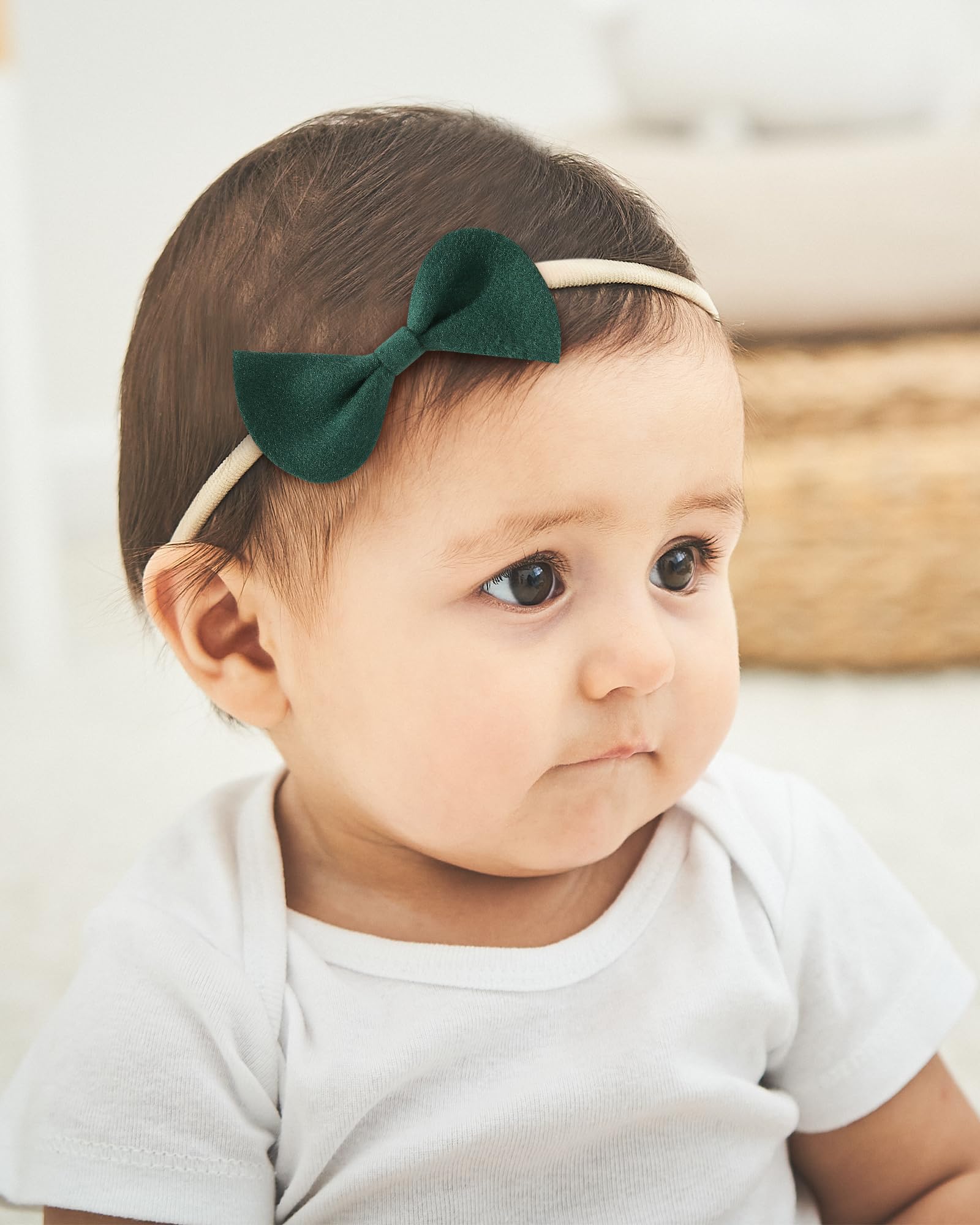 Dooboi Baby Girl Headbands with Bows Baby Hair Bows Nylon Hairbands Handmade Woolen Fabric Hair Accessories for Newborn Infant Toddlers Little Girls and Kids Wool Solid Color - Image 3