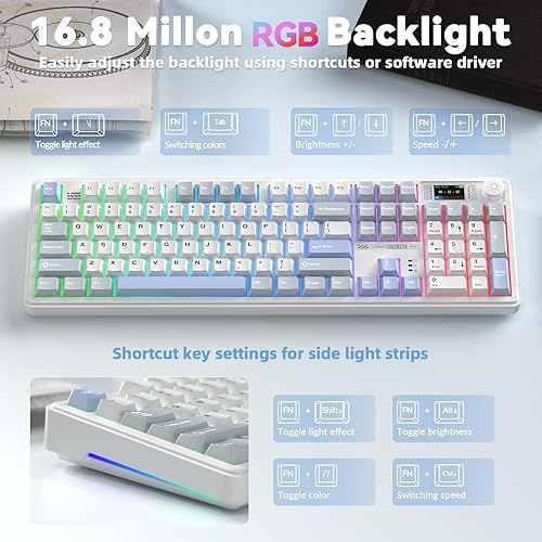 Miniatura 6 de LINGBAO K108 Pro Wireless Mechanical Keyboard with Screen & Knob, Full Size Creamy Keyboard with Number Pad, 10000mAh Battery, PBT Keycaps, RGB