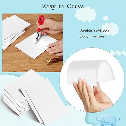 Miniatura 10 de Frienda 40 bloques de tallado de goma rosa de 4 x 6 x 0.25 pulgadas, bloque de linóleo suave, ladrillo tallado de goma para sellos, manualidades de