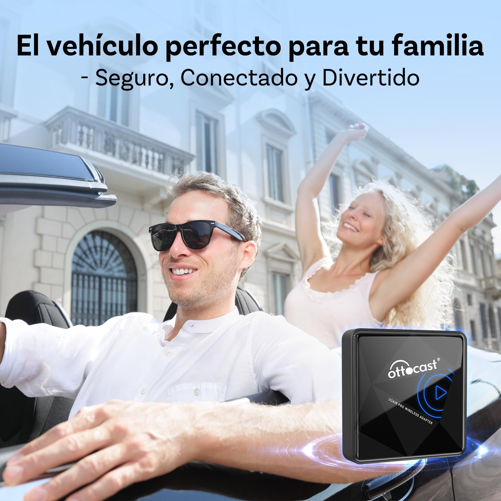 OTTOCAST U2Air Pro Adaptador CarPlay Inalámbrico, Adaptador Bluetooth Apple CarPlay para iPhone, Plug & Play para Coches con Car Play cableado OEM, WiFi de Doble Banda, actualización en línea