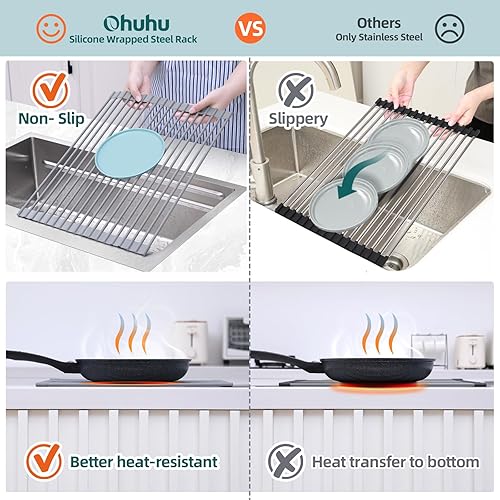 Vista 74 de Ohuhu Escurridor de platos sobre el fregadero, 17.6 pulgadas de ancho x 15.4 pulgadas de largo, organizador de fregadero de cocina, organizador
