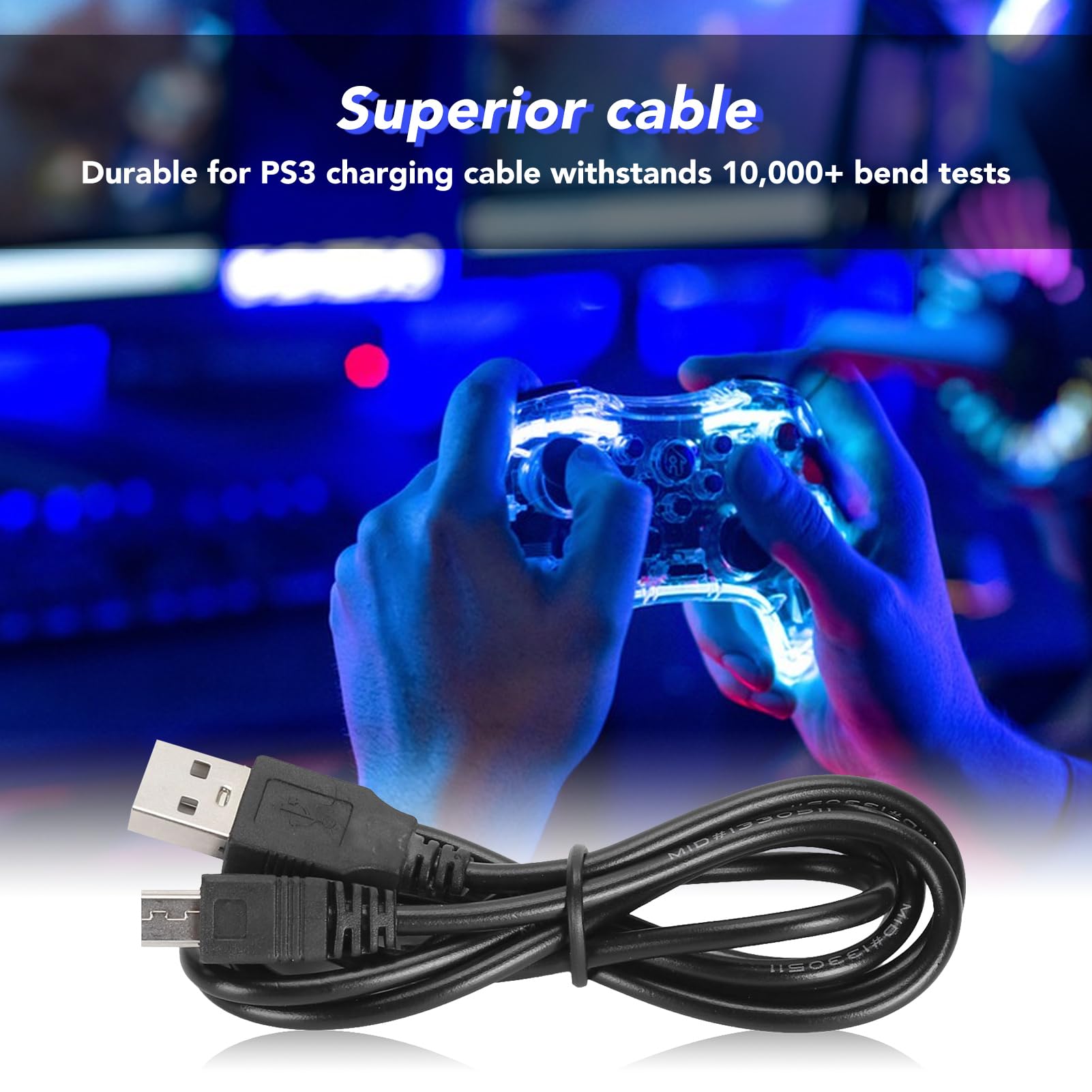 Lot de 10 Câbles de Chargement pour Manette Taux de Transfert Haute Vitesse de 480 Mbps, 1 M de Long pour Slim, PS Move, Téléphones, Appareils Photo, TI 84 Plus CE