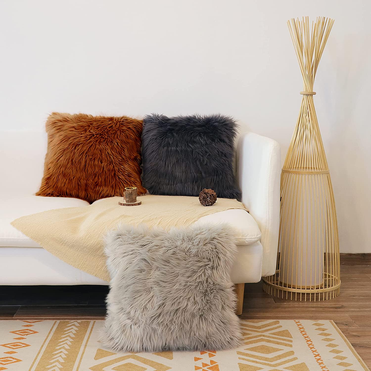 PICKKART Set of 3 Plush Pillow Small Size 12x12 Inches (Black White Coffee)-image-39