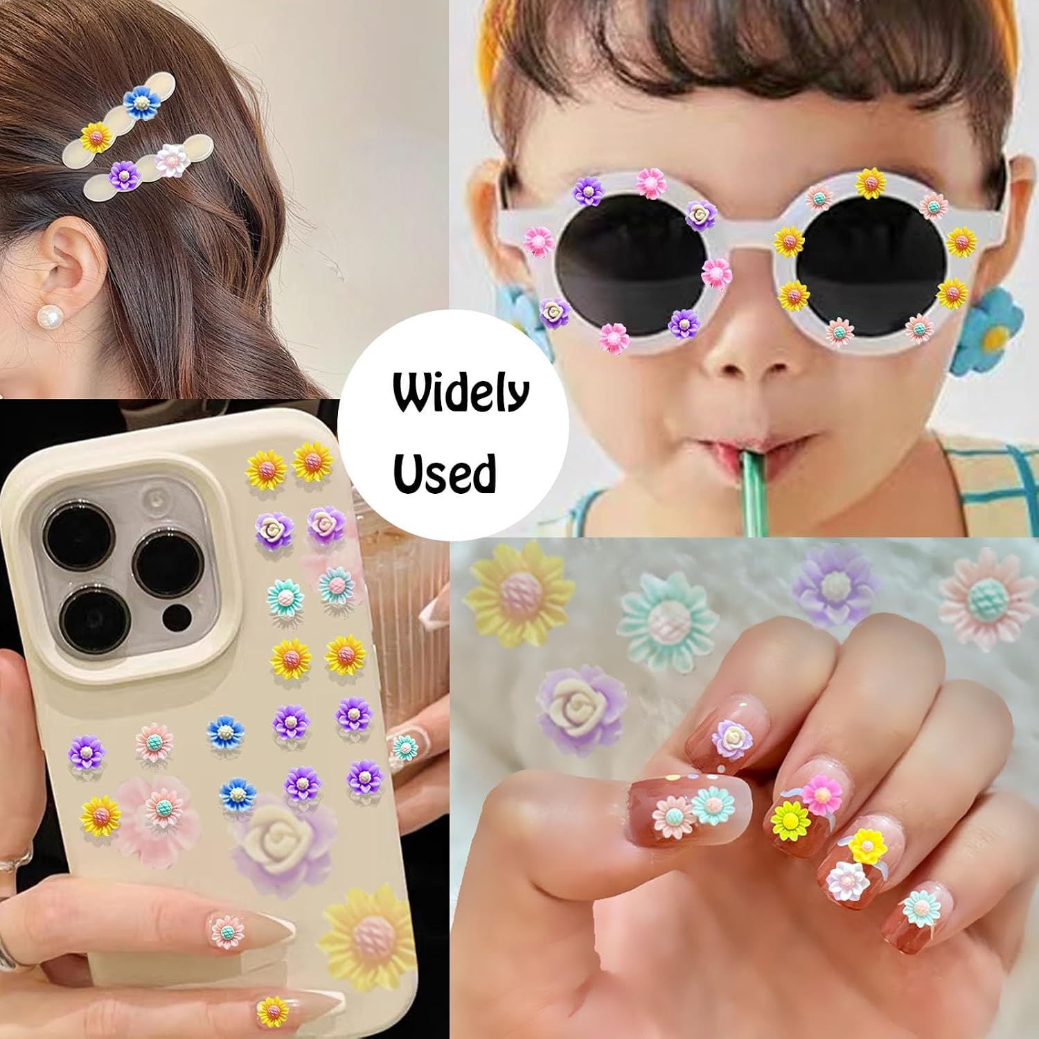 400PCS Flatback Resin Flower Charms Beads for Crafts,Mini Cabochon Charms Mixed Colors Flower Resin Slime Charms Bulk for Nail Art Scrapbooking Decor image 5