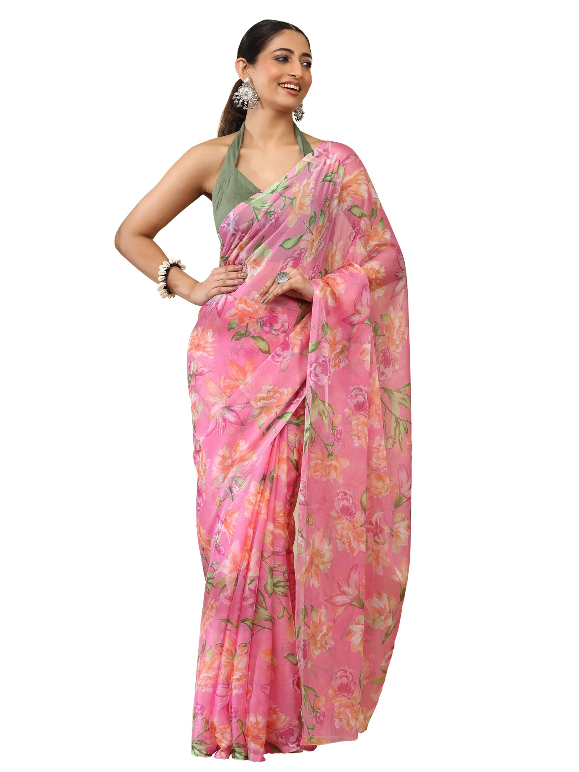 garden vareli Floral Print Chiffon Saree-picture-20