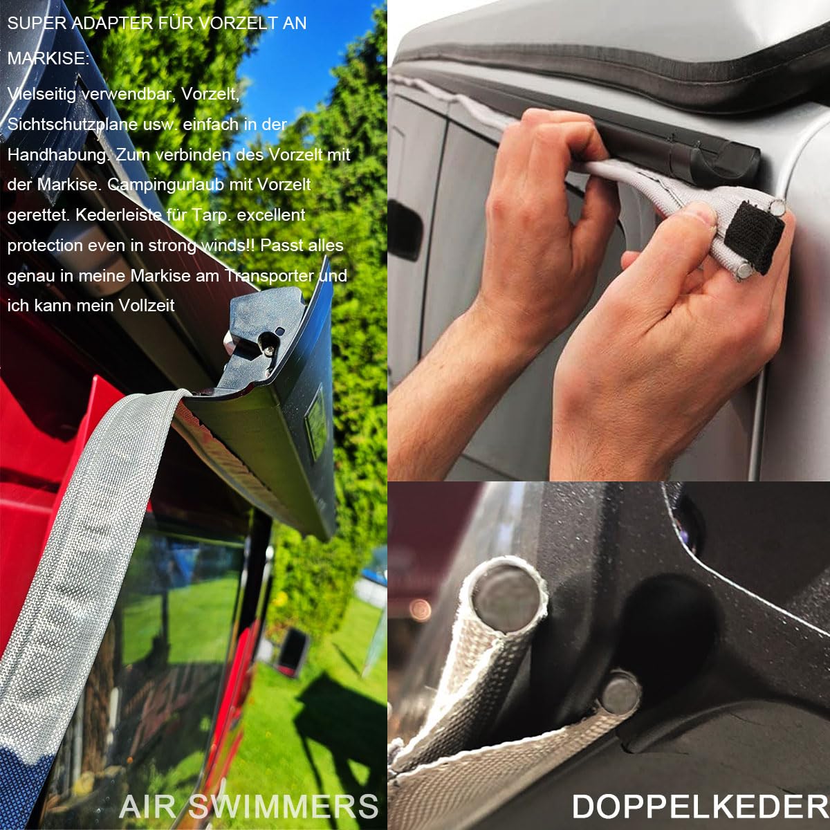 Doppelkeder, Keder, Kederschiene, Kederleiste Wohnwagen, Sonnensegel Keder, Kederschiene, Kederband, Anwendbar Auf Busvorzelt, Vw T5, Vw T4, Vw T6, Vorzelt Wohnwagen 300cm(Grey)