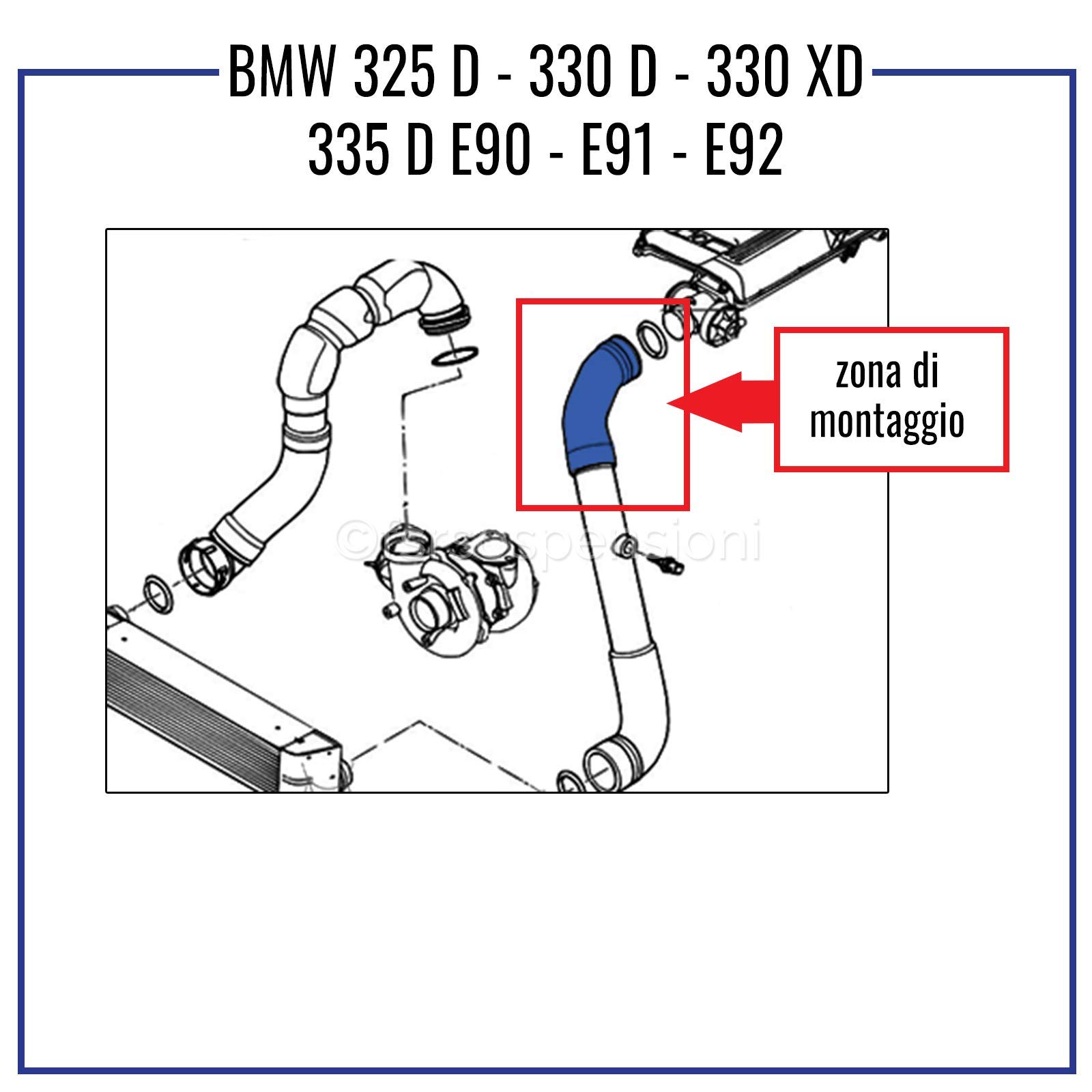 COMPATIBILE CON B M W 325 D 330 D 330 XD E90 E91 E92 MANICOTTO INTERCOOLER TUBO TURBO 11618506078