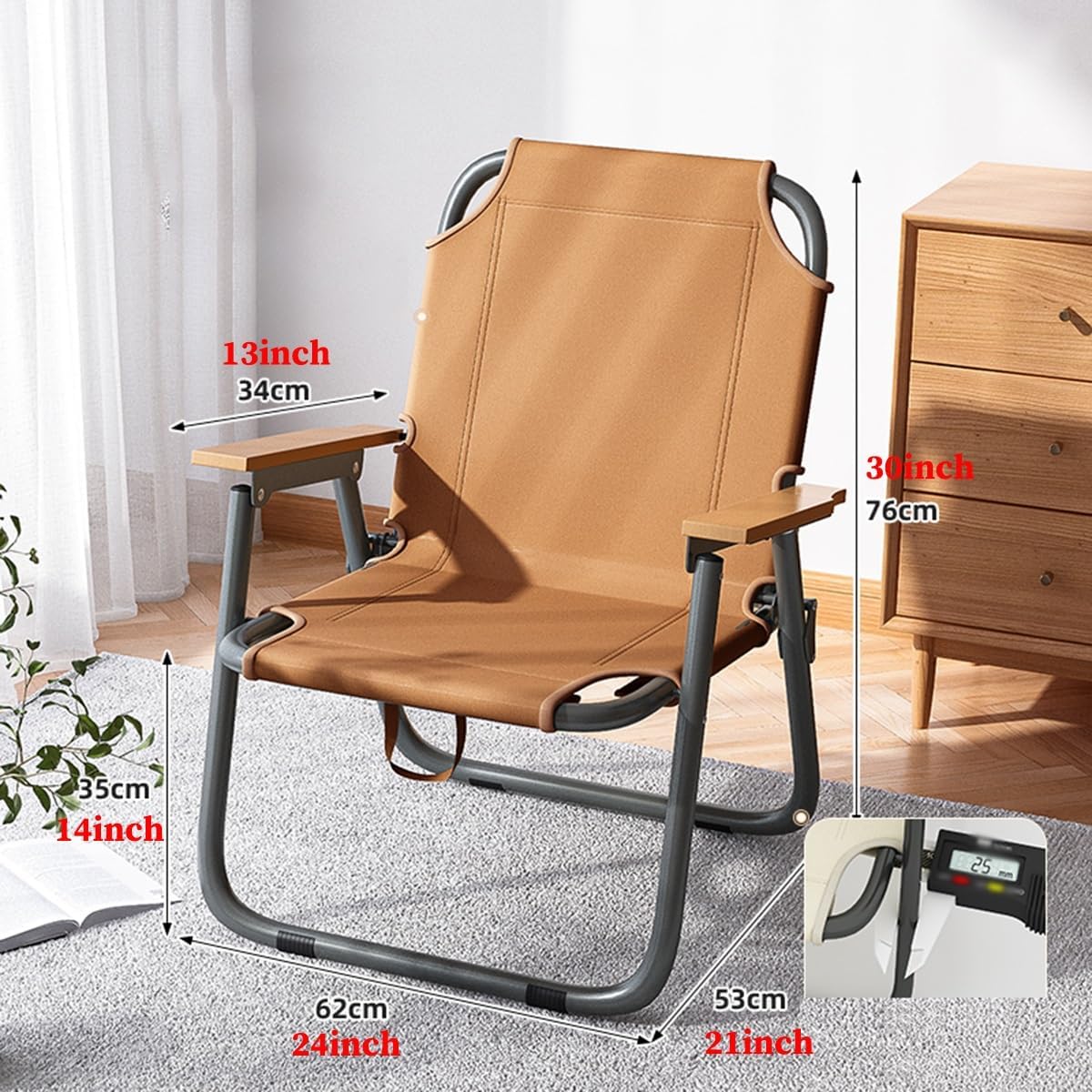 Patio Dining Chairs Set of 2, Camping Beach Chair Set, Foldable Outdoor Sling Chairs, Metal Stackable Dining Chair, Portable Sling Back Chairs for Deck Picnic, Space Saving (Color : /Brown)
