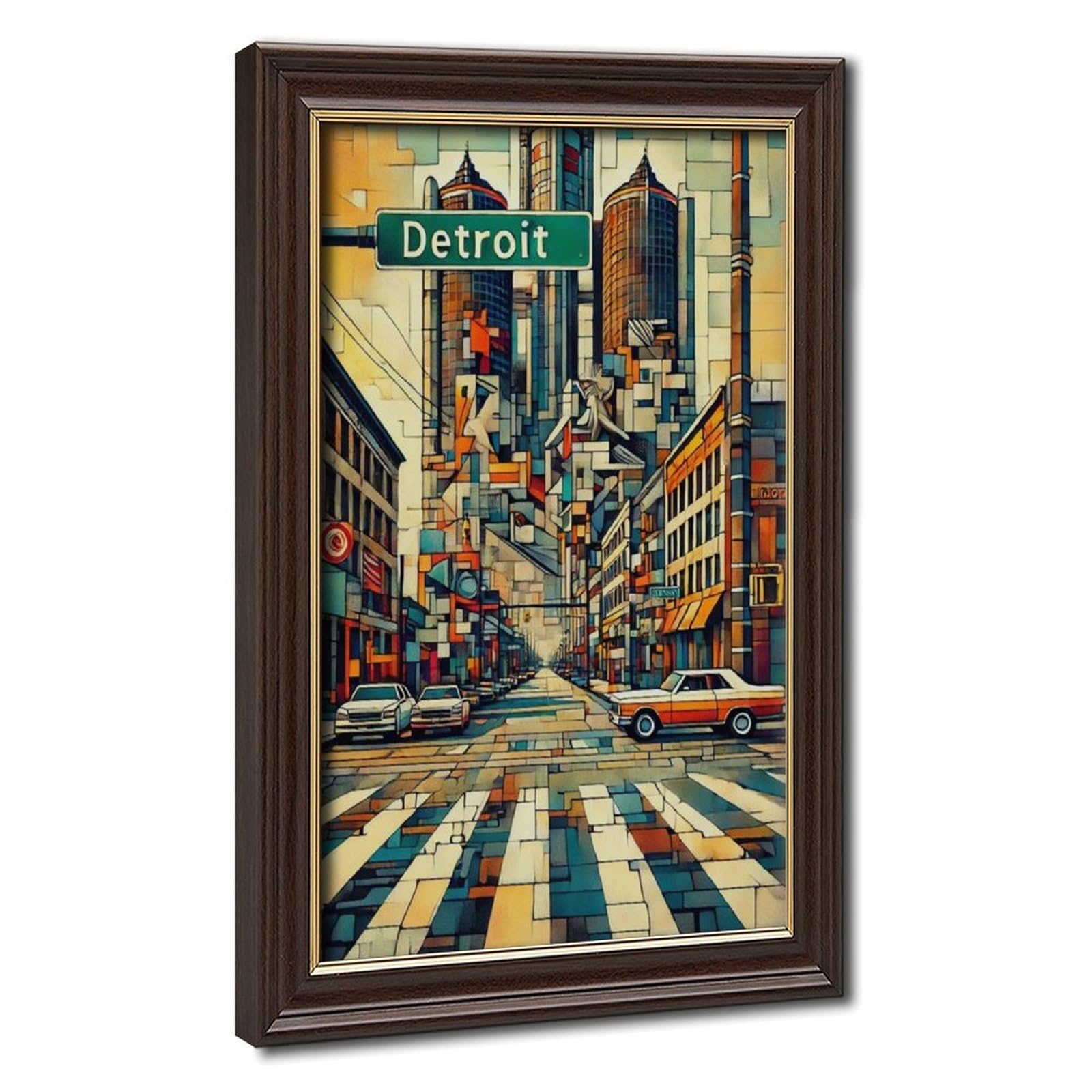Bareronor Detroit Street Canvas Poster Bedroom Decor Landscape Office Room Decor Gift 16" L X 24" W