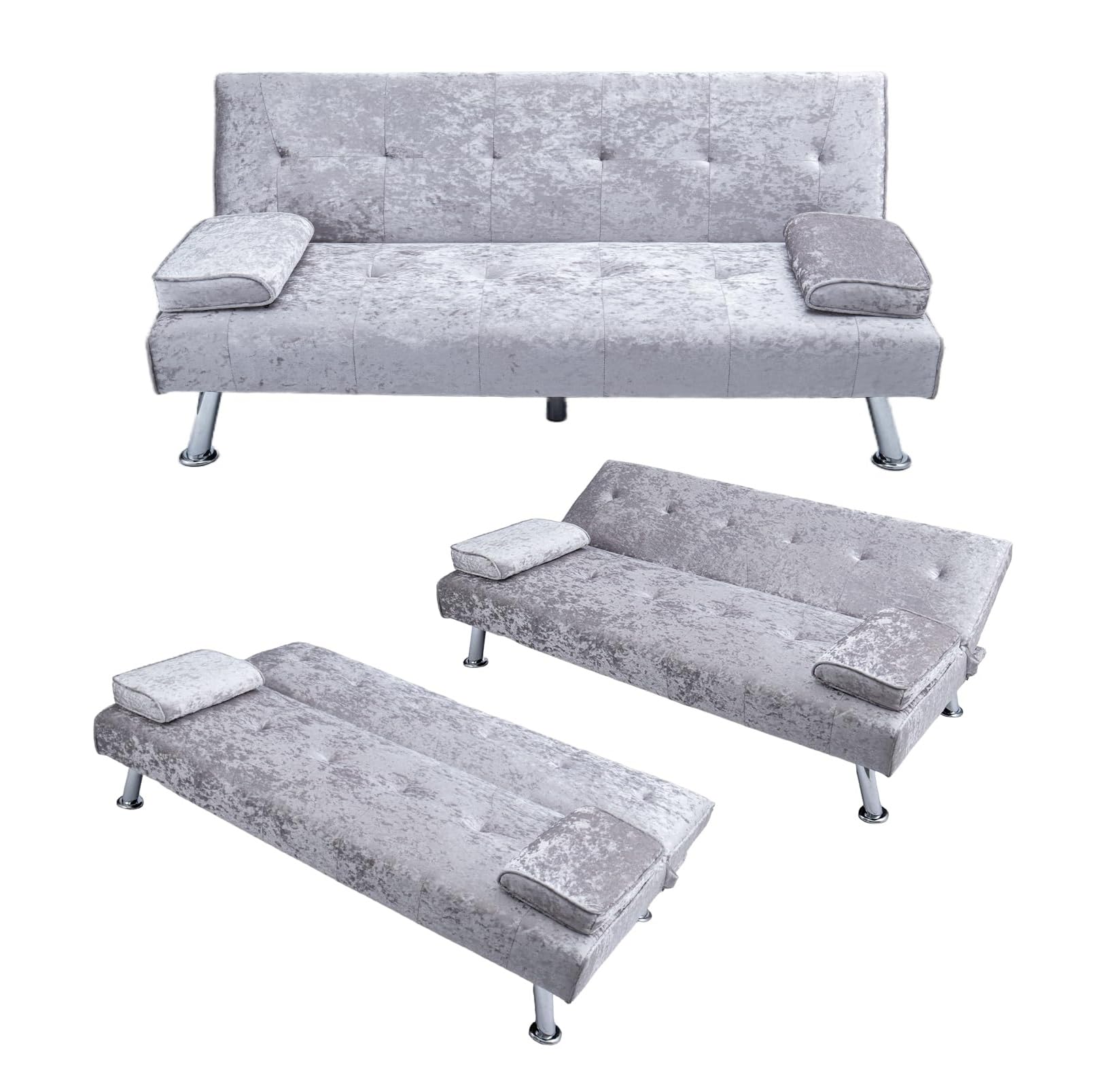 3 Seater Sofa Bed Upholstered Convertible Sofa Adjustable Angle Velvet Gray