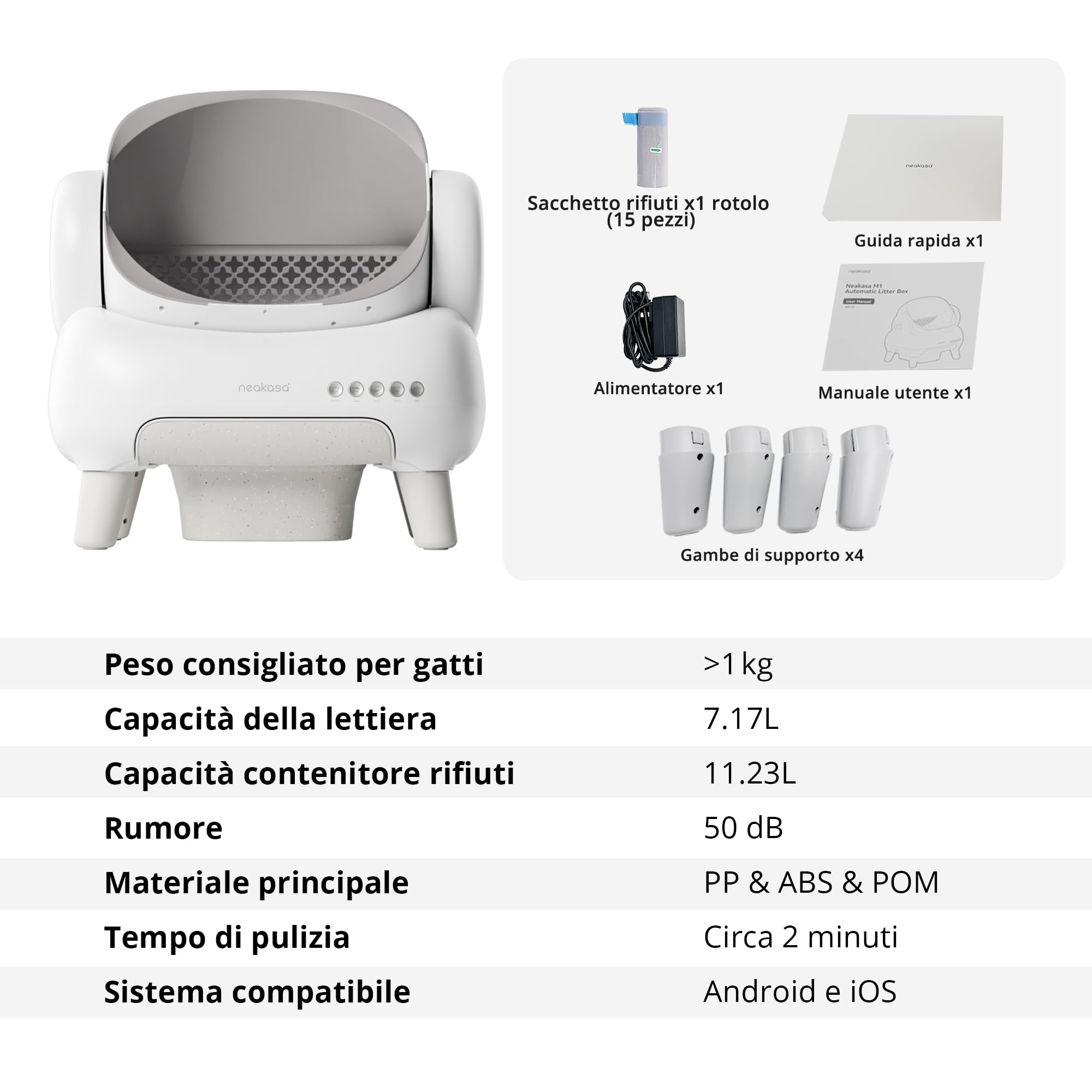 Neakasa M1 Lite Lettiera automatica per gatti aperta, autolavante con grande capacità e controllo App, design antiodore per più gatti, ideale per viaggi